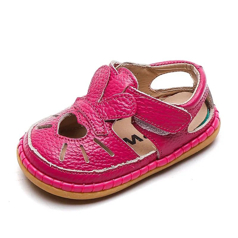 Infant Sandals Baby Girls Anti-collision Toddler Shoes Love Soft Bottom Genuine Leather Kids Children Beach Sandals