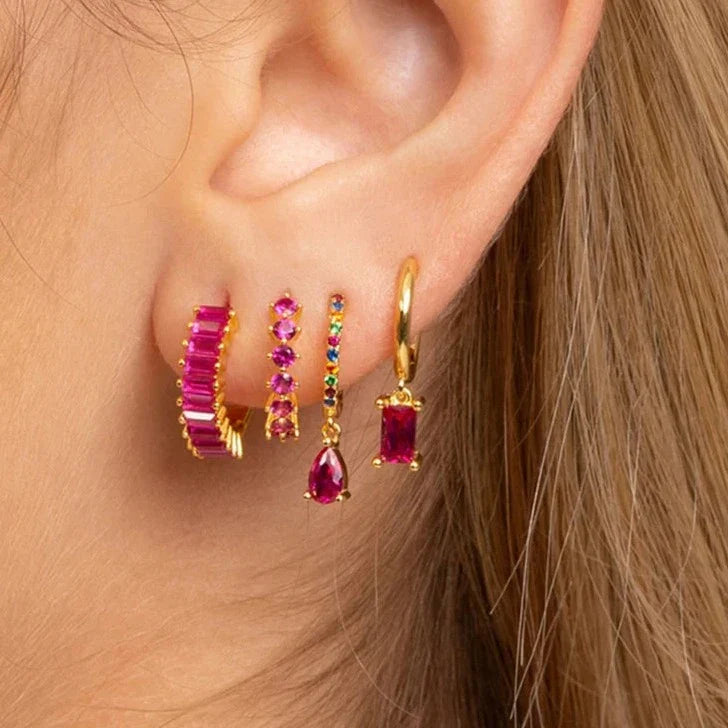Gold Filled Stud Earrings Set For Women Ear Cuffs Colorful Zircon Dangle Hoop Earrings Fashion Party Jewelry-Dollar Bargains Online Shopping Australia