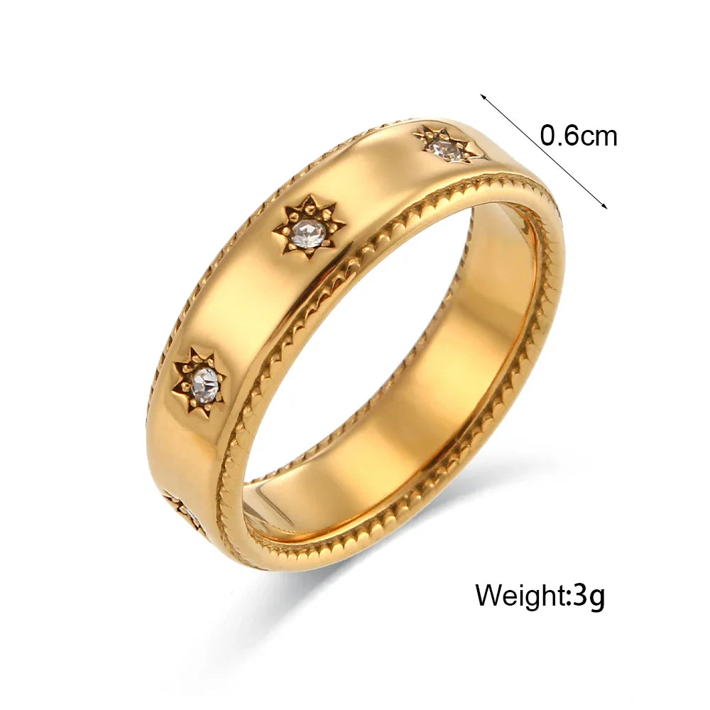 Steel Women 18K Gold Plated Waterproof Clear Crystal Zircon Star Gold Rings For Women-Dollar Bargains Online Shopping Australia