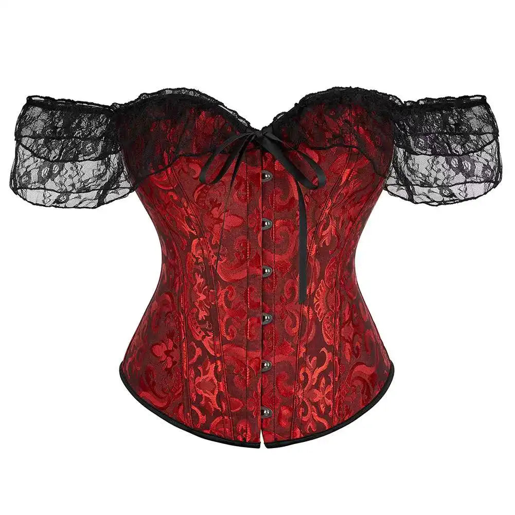 Lace Short Sleeves Overbust Corset Red Black White Beige Green Corselet Steampunk Waist Bustier Top Gorset-Dollar Bargains Online Shopping Australia