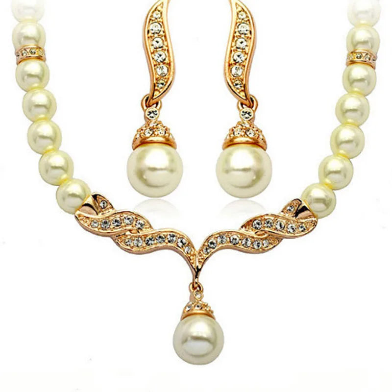 Women's 2 Piece Jewelry Sets One Gold Color Necklace + 1 Pair Earrings Wedding Bridal Pearl Elegant Decoration-Dollar Bargains Online Shopping Australia