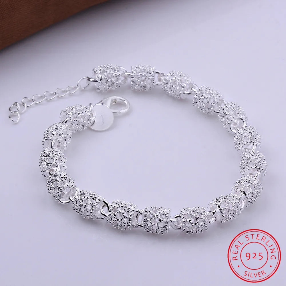 Silver Flower Beads Charm Bracelets For Women Hollow Ball Silver Bracelet Adjustable Wedding Party Jewelry Gifts