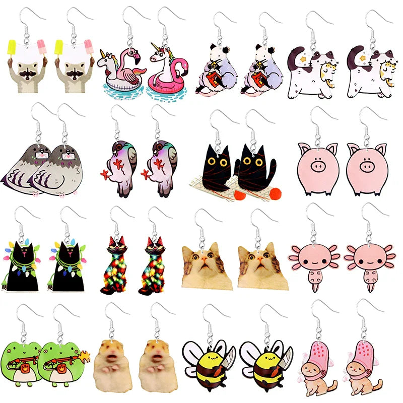 Cute Cat Design Dangle Earrings Acrylic Jewelry Adorable Gift For Women Girls Daily Casual Frog Bee Pig Hamster-Dollar Bargains Online Shopping Australia