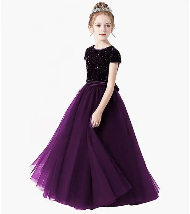 Sparkly Sequins Short Sleeves Flower Girl Dresses Tulle Kids Birthday Party Pageant Prom Gown Junior Bridesmaid-Dollar Bargains Online Shopping Australia