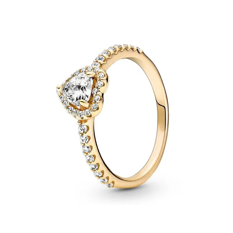 Gold Plated Silver Ring Zircon Sparkling Double Band Heart Finger Ring Women Ring Fine Jewelry