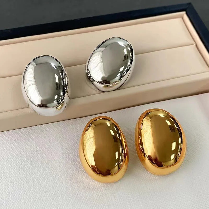 Stainless Steel Smooth Big Oval Stud Earrings for Women Exaggerated Hollow Ball Geometric Ear Buckle Earring Jewelry Gift-Dollar Bargains Online Shopping Australia