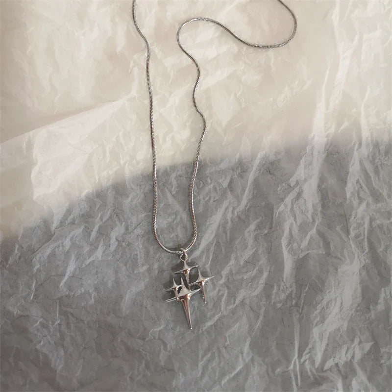 Star Cross Bowknot Pendant Necklace For Women Egirls y2k Cool Neck Jewelry Clavicle Chain Original Korean Fashion Party Gift-Dollar Bargains Online Shopping Australia