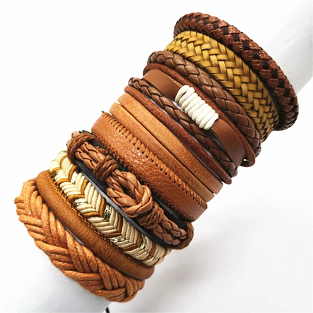 10 Pcs/set Black Wrap Woven New Fashion Handmade Men Bracelets Male Women Leather Bracelets Men Bangle