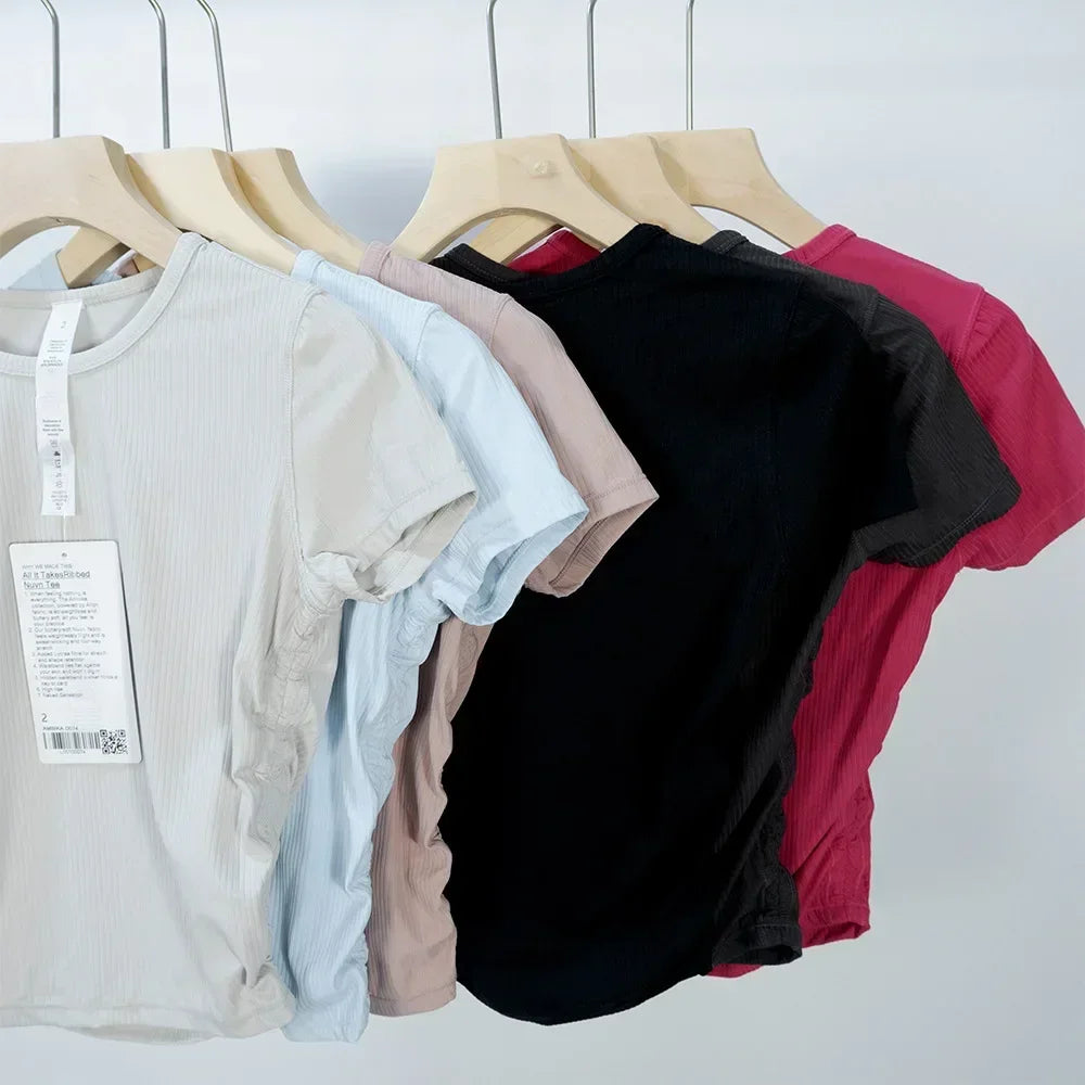 Women's High Elastic Breathable Quick-Drying Tight Short Sleeve Top Yoga Fitness Sports T-shirt