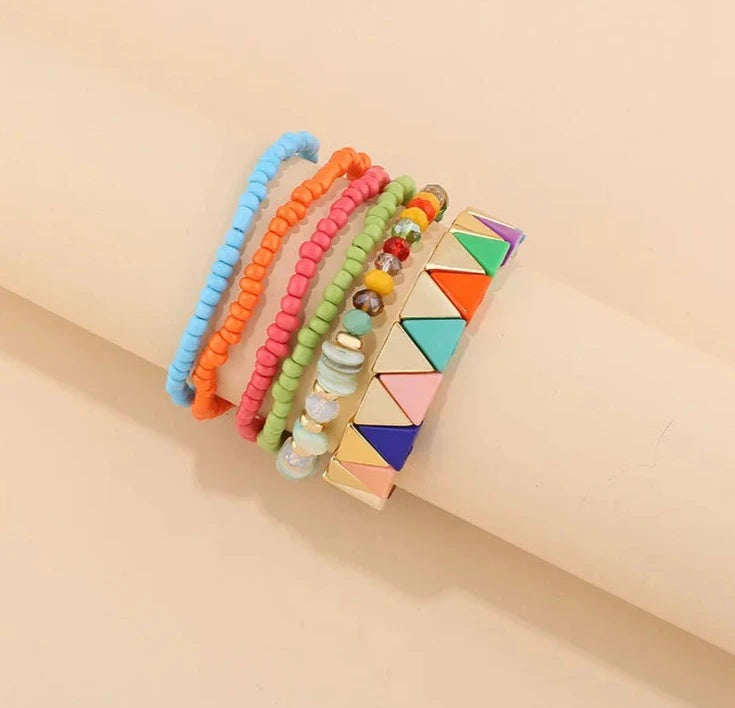 Trendy Acrylic Bohemian Bracelets Set for Women Multi-layer Seed Beads Chain Bracelet Bangles Charm Ladies Diy Fashion Jewellery