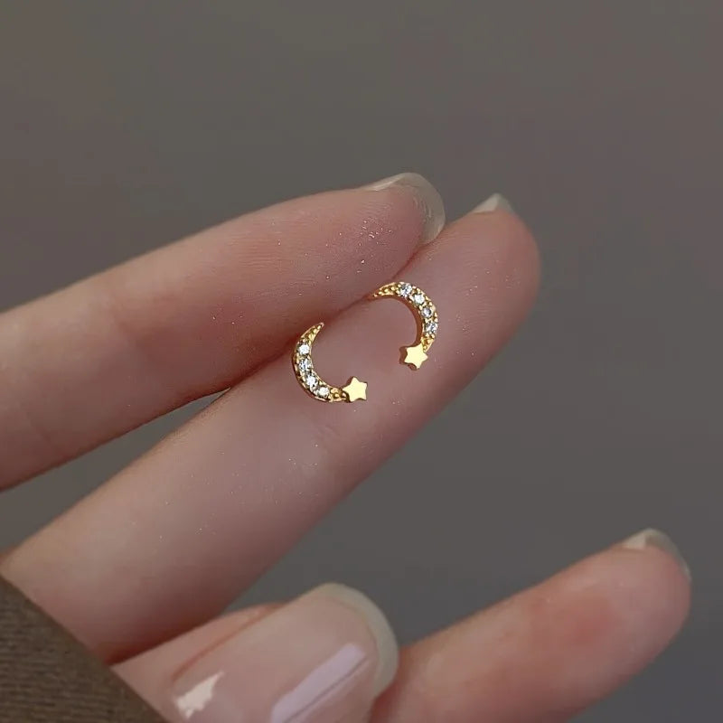 Planet Earrings Silver Color Piercing for Women Moon Star Crystal Zircon Ear Stud Earrings Tragus Cartilage Body Jewelry-Dollar Bargains Online Shopping Australia