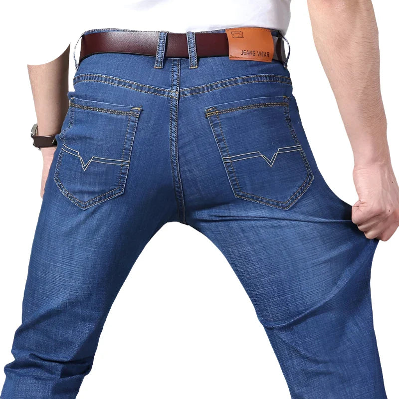 Men's Jeans Summer Thin Pants Straight Blue Jean Baggy Casual Work Denim Pant High Elasticity Wide Leg Business Male-Dollar Bargains Online Shopping Australia