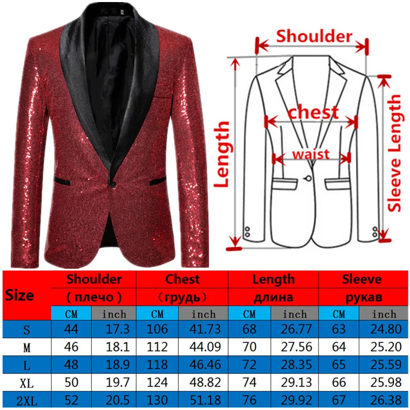 Shiny Gold Sequin Glitter Embellished Blazer Jacket Men Nightclub Prom Suit Coats Mens Costume Homme Stage Clothes For singers