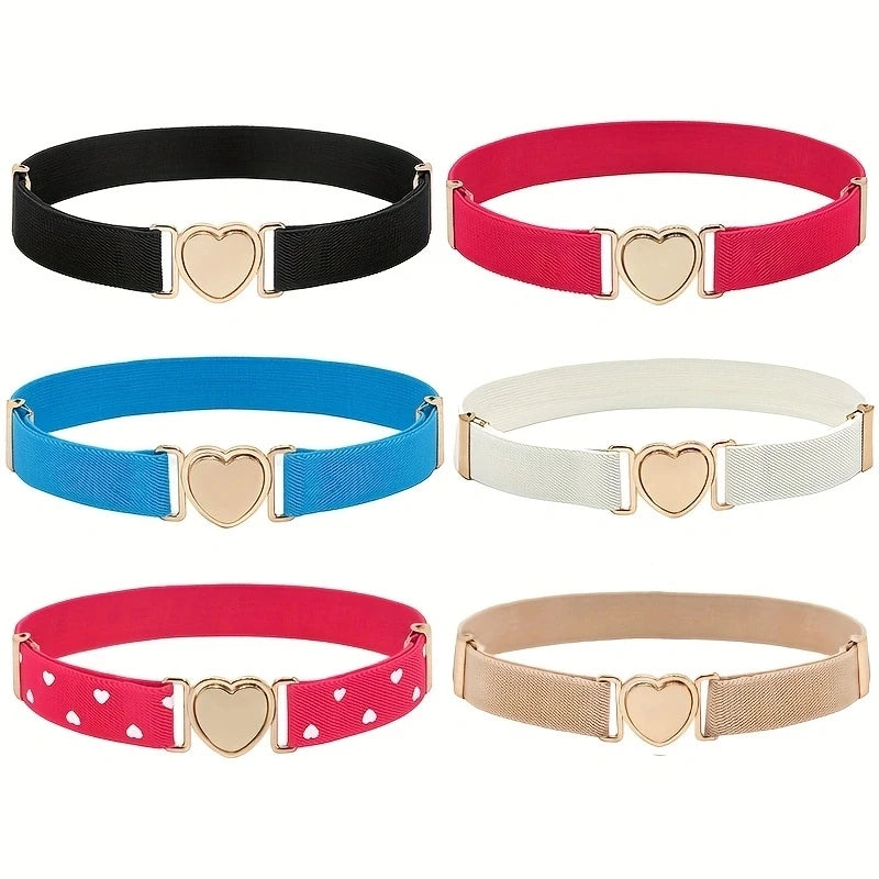 Heart Buckle Elastic Belt Candy Color No Buckle Stretch Belt Adjustable Invisible Belts For Girls