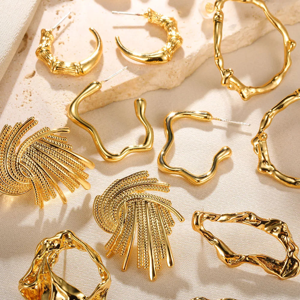 Vintage Stainless Steel Geometric Earrings For Women Personalized Fan-shaped Stud Earrings Party-Dollar Bargains Online Shopping Australia