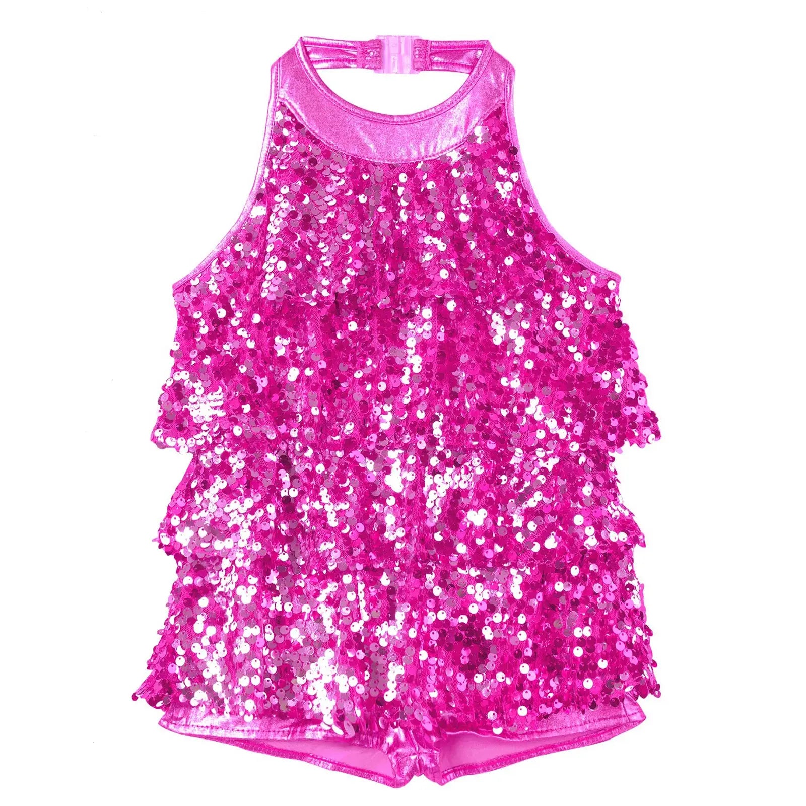 Shiny Sequins Kids Girls Halter Ballet Dance Stage Performance Dress Shorty Unitard Dress Modern Jazz Latin Dancing Costumes-Dollar Bargains Online Shopping Australia