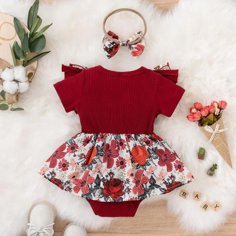 Summer Baby Girl Dress With Bowknot Striped Jumpsuit Cotton Dress For Newborn Floral Clothes Baby Crawling Clothes-Dollar Bargains Online Shopping Australia