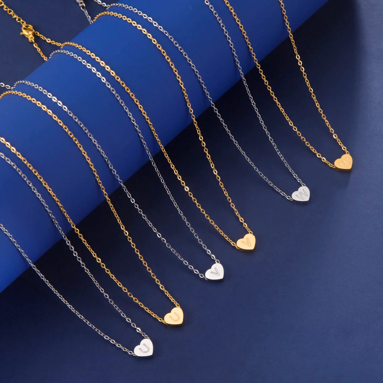 Stainless Steel Initial Letter Heart Pendant Necklaces for Women Choker Chain Jewelry Birthday Mother's Day