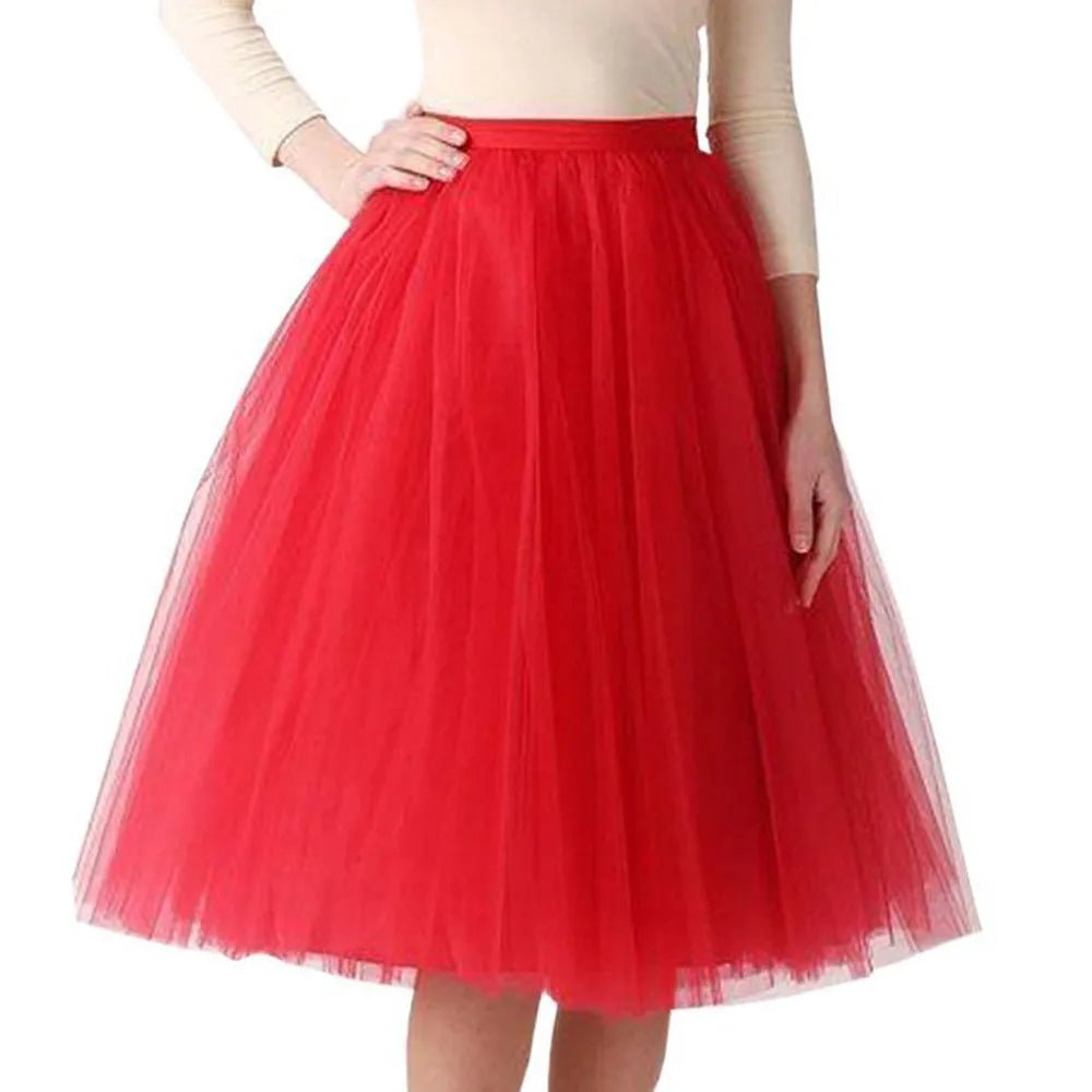 Women Tulle Skirt Pleated Gauze Knee Length Mesh A Line Skirt Adult Tutu Ballet Dancing Chic High Waist Party Skirts Fairy Style