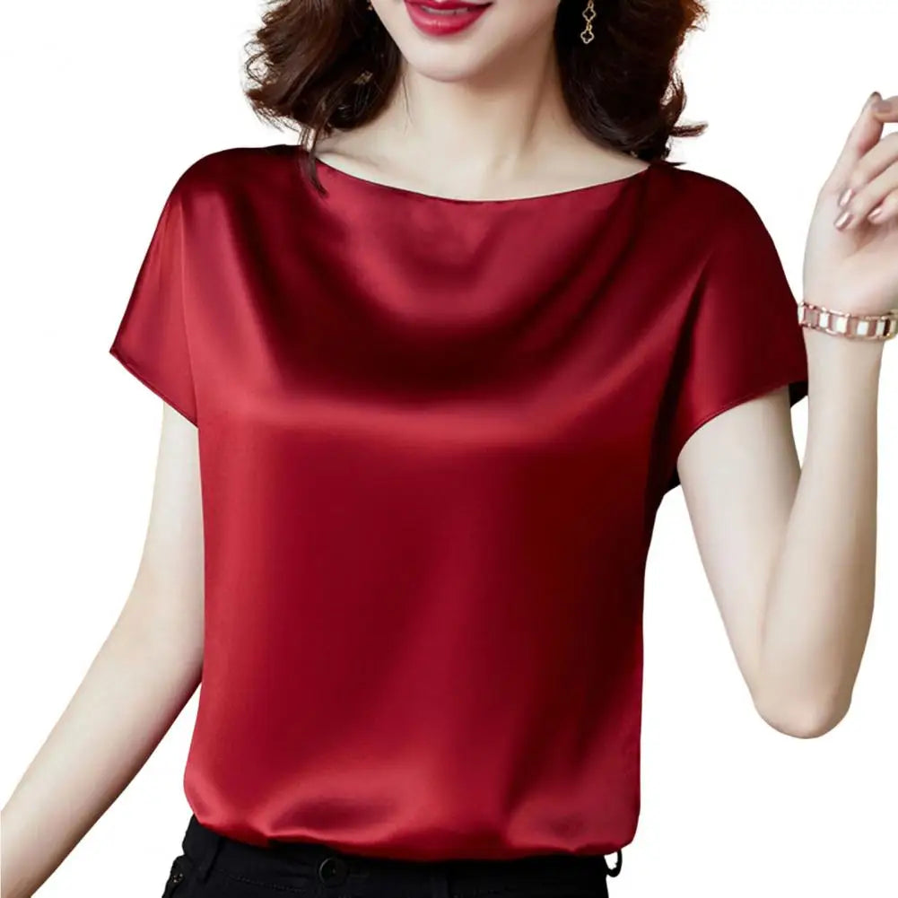 Women Summer T-shirt Women Summer Top Women Clothes Round Neck Loose Short Sleeves Pullover Soft Keep Cooling Breathable Solid C-Dollar Bargains Online Shopping Australia