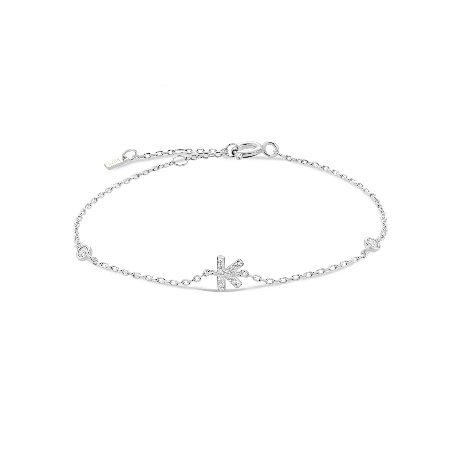 Silver Monogram Letter Initial Charm Chain Bracelet Luxury Wedding Crystal Fine Jewelry-Dollar Bargains Online Shopping Australia