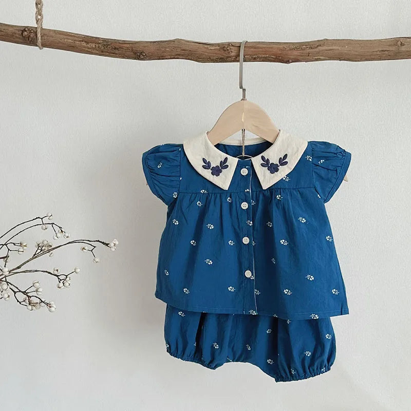 Baby Summer Clothes Set Lovely Peter Pan Collar Blouse and Shorts 2Pcs for Infant Girls Toddler Outfit-Dollar Bargains Online Shopping Australia