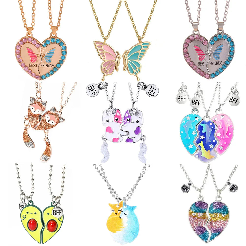 Best Friends Pendant Necklace For Woman Girls Magnetism Sequin Couple Crystal Chain Choke BFF Friendship Forever Jewelry Gift-Dollar Bargains Online Shopping Australia