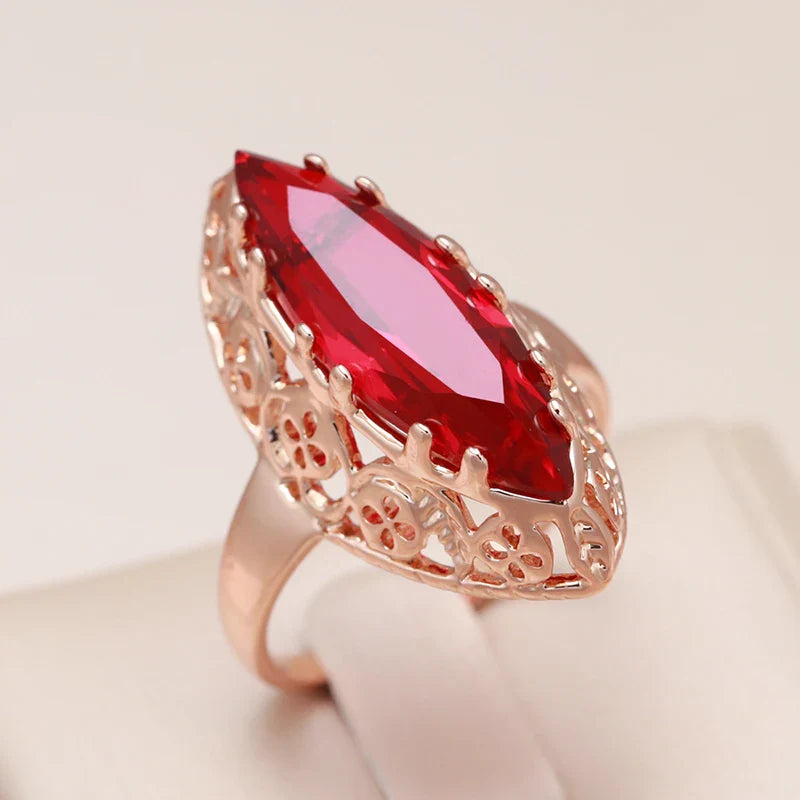 Rose Gold Unique Women Rings Daily Hollow Rings Horse Eye Natural Zircon Fashion Wedding Party Jewelry Gift