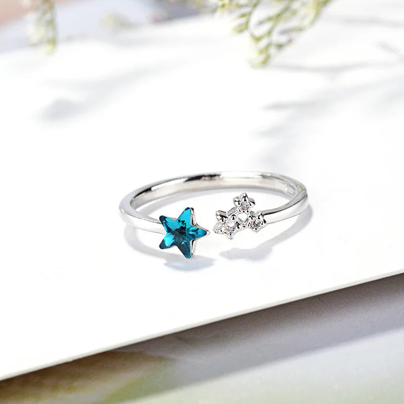 Whale Tale Mermaid Blue Green Leaf Silver Color Finger Rings Stackable Moon Stone Women Jewelry-Dollar Bargains Online Shopping Australia