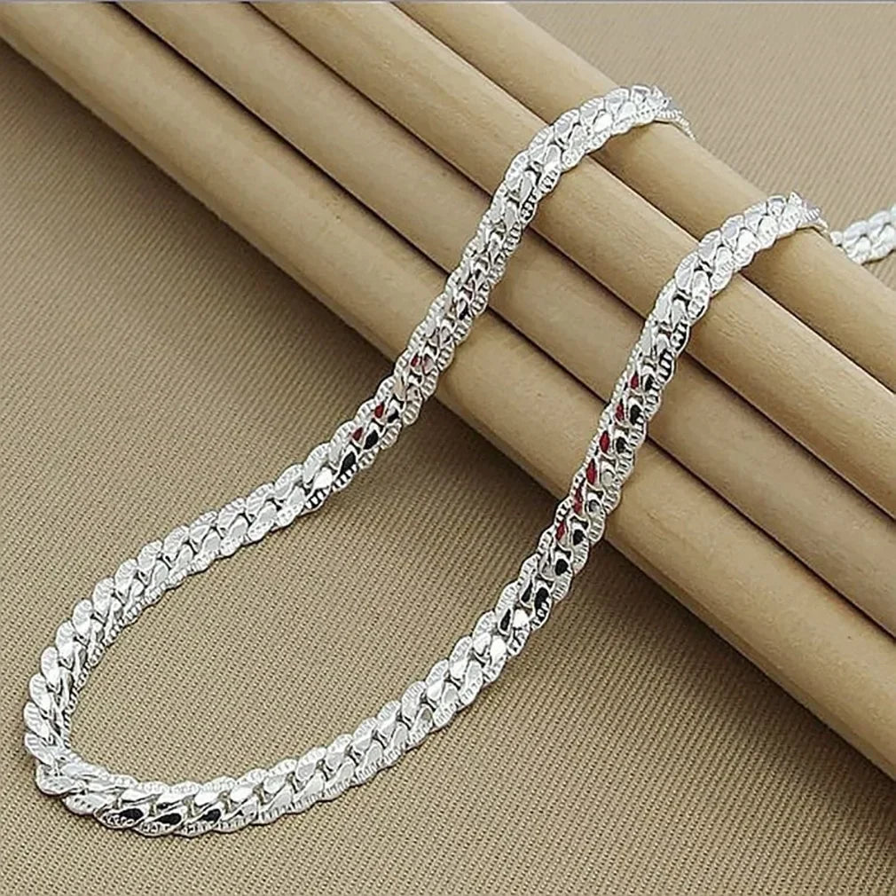 Silver 6MM Full Sideways Chain Necklace For Women Men Fashion Jewelry Sets Wedding Gift