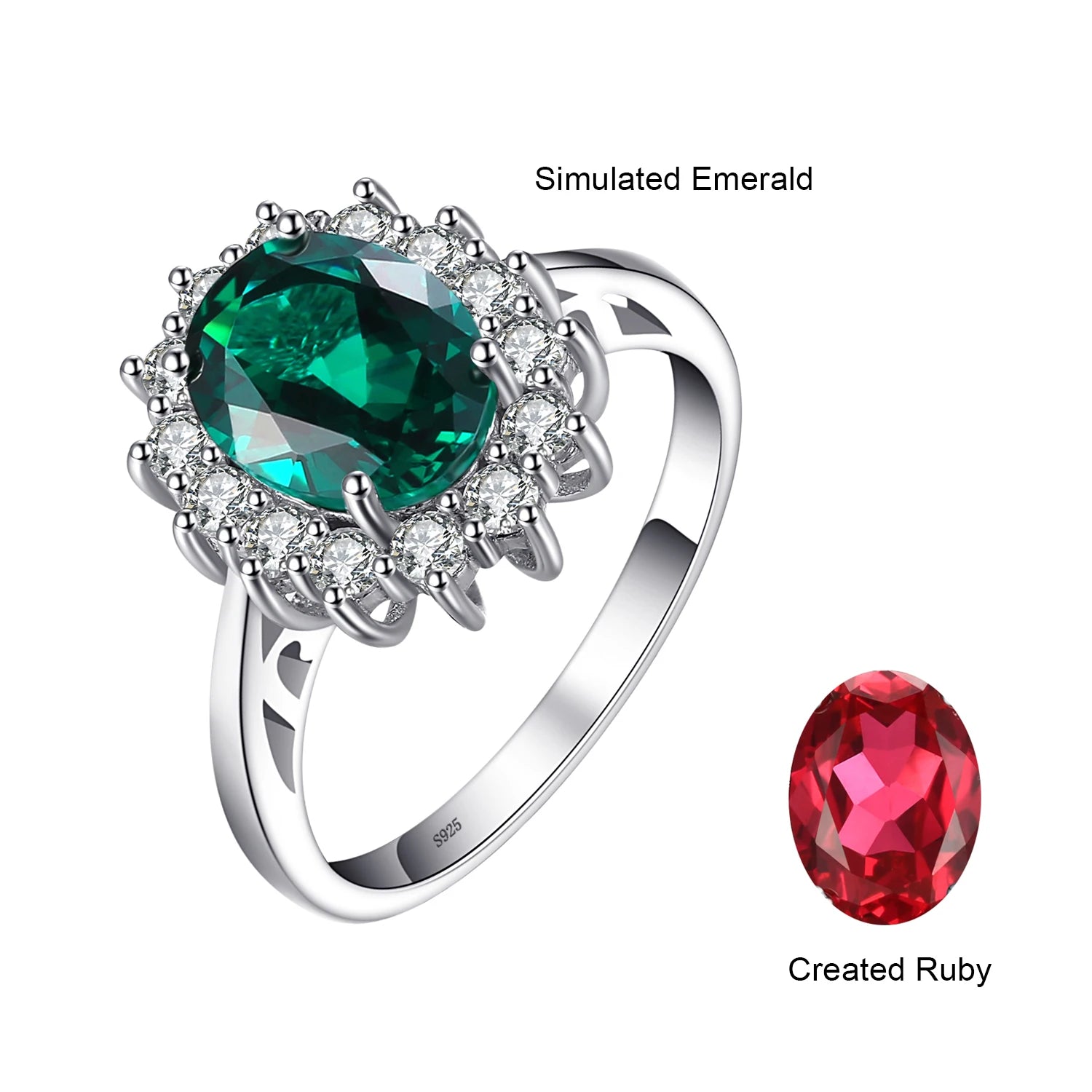 Princess Diana Simulated Emerald Created Ruby 925 Sterling Silver Halo Ring for Women Yellow Gold Rose Gold Plated