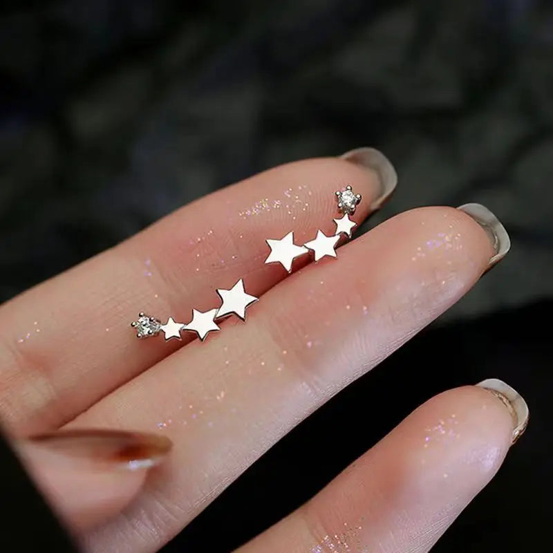 Planet Earrings Silver Color Piercing for Women Moon Star Crystal Zircon Ear Stud Earrings Tragus Cartilage Body Jewelry-Dollar Bargains Online Shopping Australia