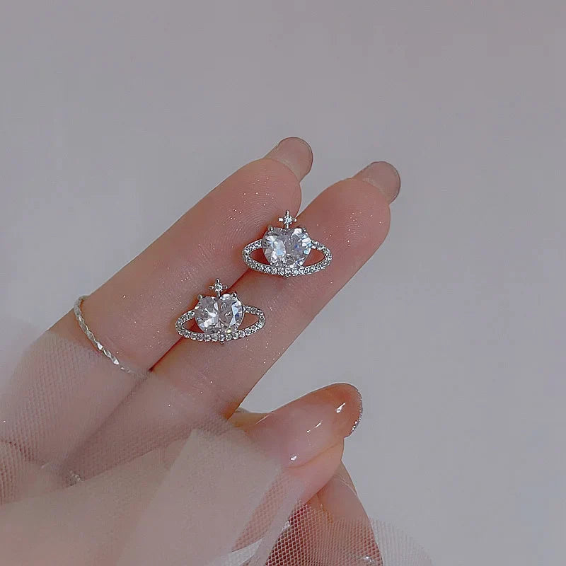 Planet Earrings Silver Color Piercing for Women Moon Star Crystal Zircon Ear Stud Earrings Tragus Cartilage Body Jewelry-Dollar Bargains Online Shopping Australia