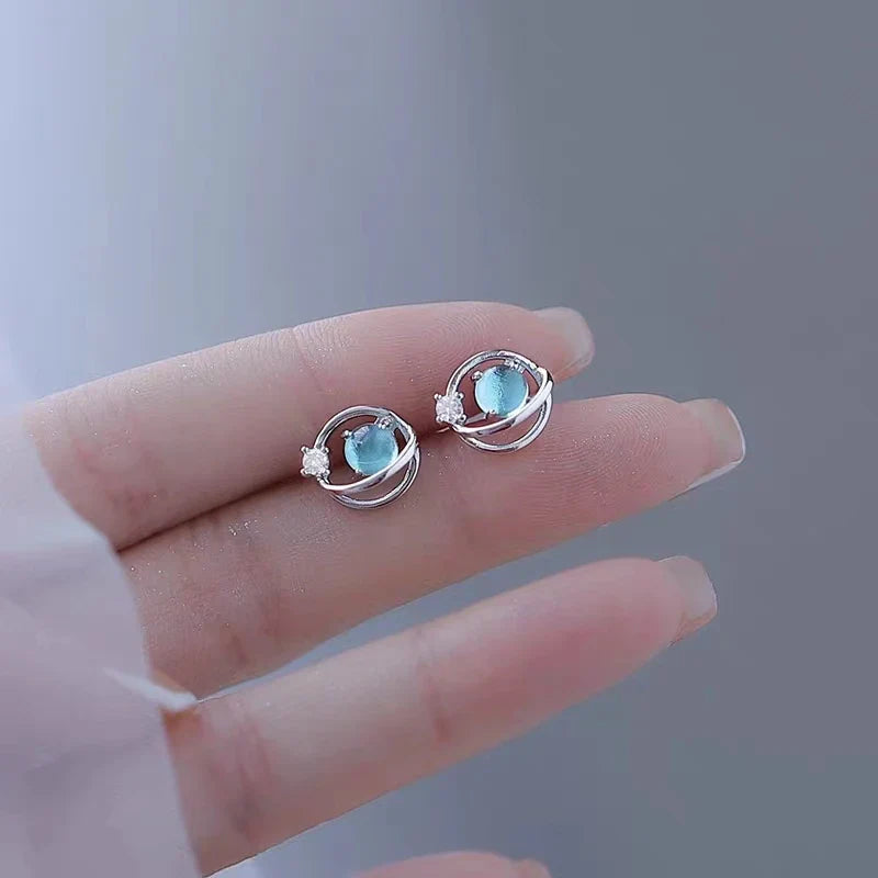 Planet Earrings Silver Color Piercing for Women Moon Star Crystal Zircon Ear Stud Earrings Tragus Cartilage Body Jewelry-Dollar Bargains Online Shopping Australia