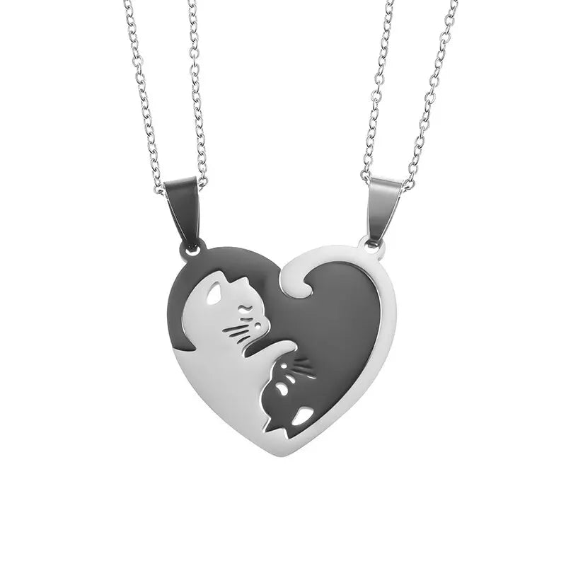 Hot Hug Love Pet Cat Pairing Couple Necklace Fashion Stainless Steel Men Women Best Friend Bff Pendant Jewelry Gift-Dollar Bargains Online Shopping Australia