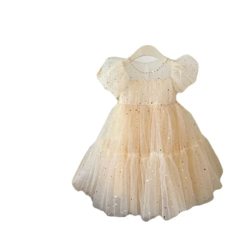 Girls' Elegant Dress Girl Baby Bubble Sleeve Mesh Sequin Dress Temperament Princess Party Short Sleeve Dress-Dollar Bargains Online Shopping Australia
