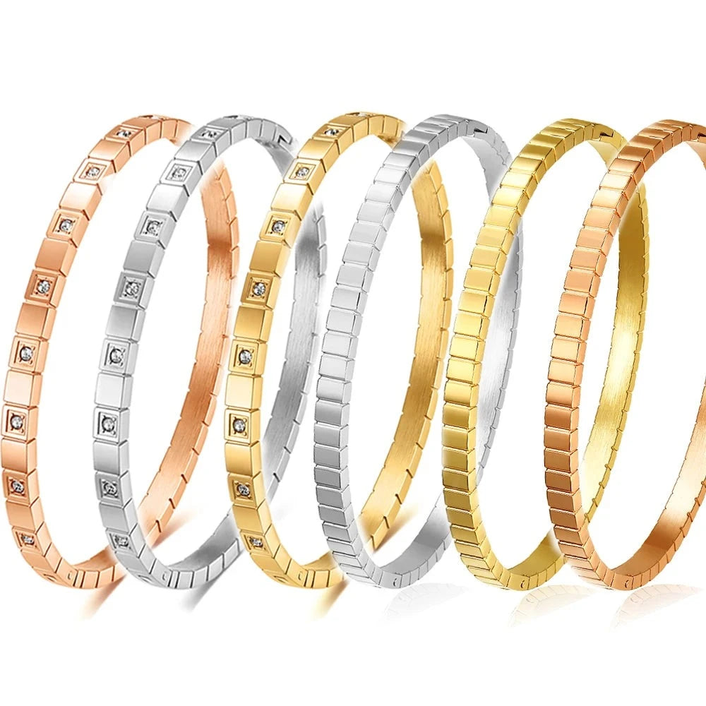 Zircon Geometric Bracelet Accessories Personalized Simple Versatile Titanium Steel Hand Bracelet Female Jewelry