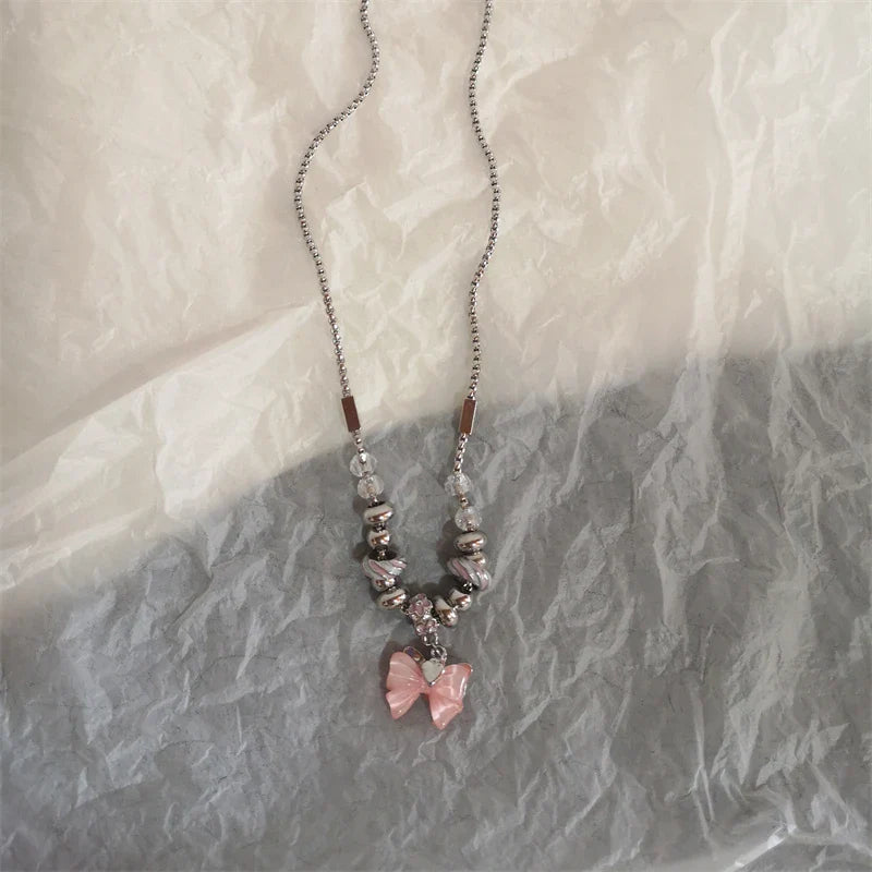 Star Cross Bowknot Pendant Necklace For Women Egirls y2k Cool Neck Jewelry Clavicle Chain Original Korean Fashion Party Gift-Dollar Bargains Online Shopping Australia