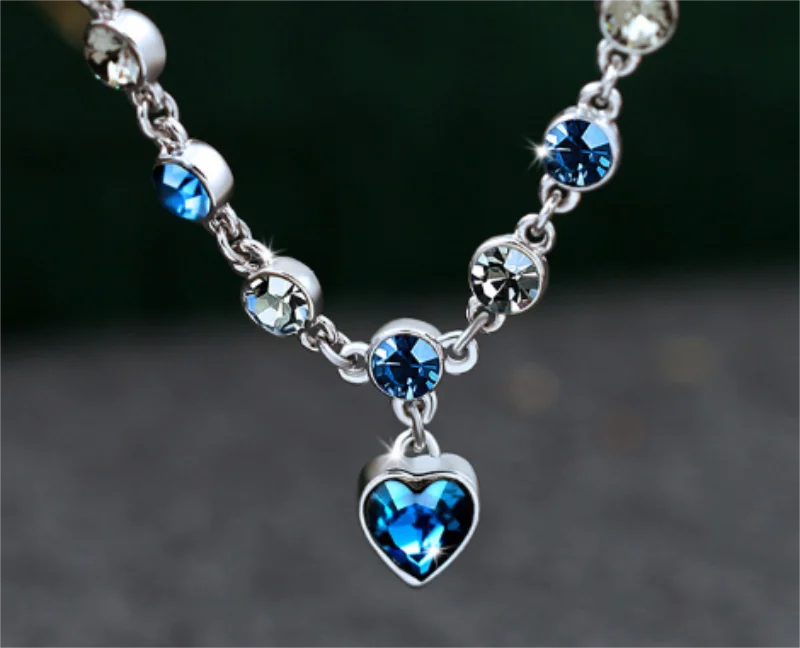 Luxury Ocean Heart Blue Crystal Bracelet for Women Blue Cubic Zirconia Love Charm Bangles Anniversary Valentines Day GiftJewelry-Dollar Bargains Online Shopping Australia