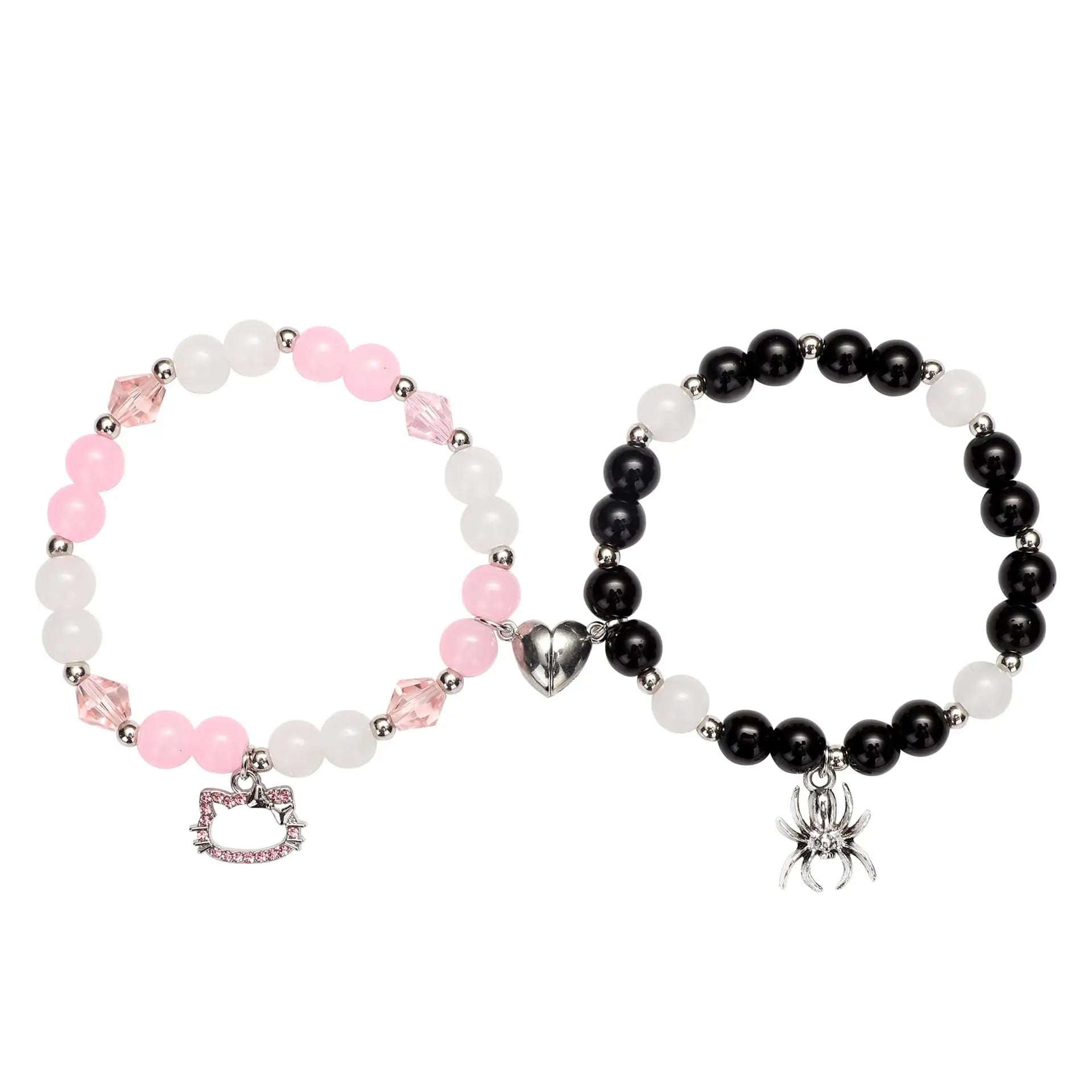 2Pcs/Set Pink Color Hello Cat Beaded Bracelets for Women Heart Magnetic Matching Couple Bracelets Girls Festival Jewelry Gifts-Dollar Bargains Online Shopping Australia