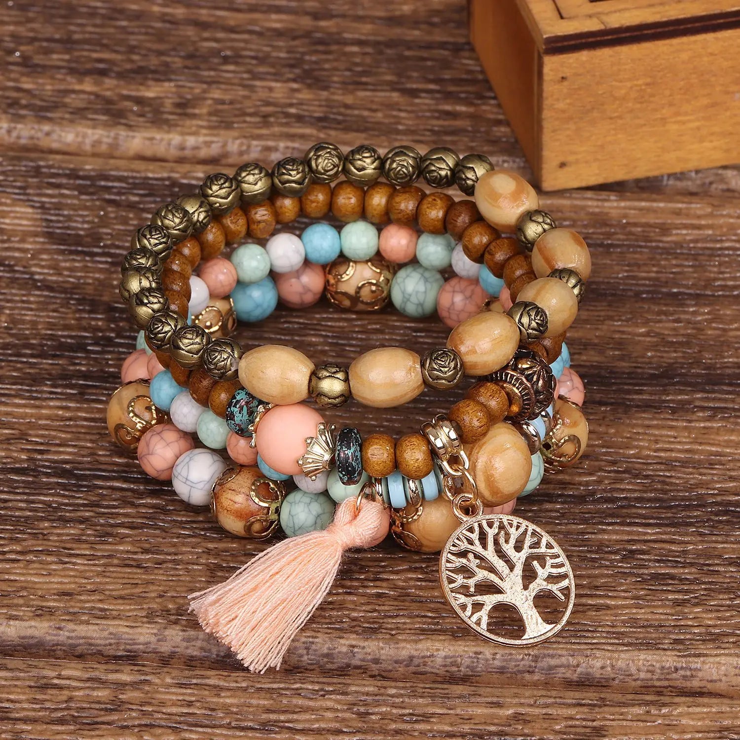 Fashion Retro Boho Multilayer Wood Beaded Bracelet Fairy Bangle Beads Bangles Women Bracelet Jewelry Gift Women's Jewelry Gifts-Dollar Bargains Online Shopping Australia