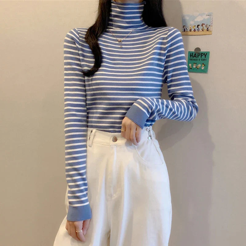 Women's Striped Turtleneck Sweater Autumn and Winter Knit Sweater-Dollar Bargains Online Shopping Australia