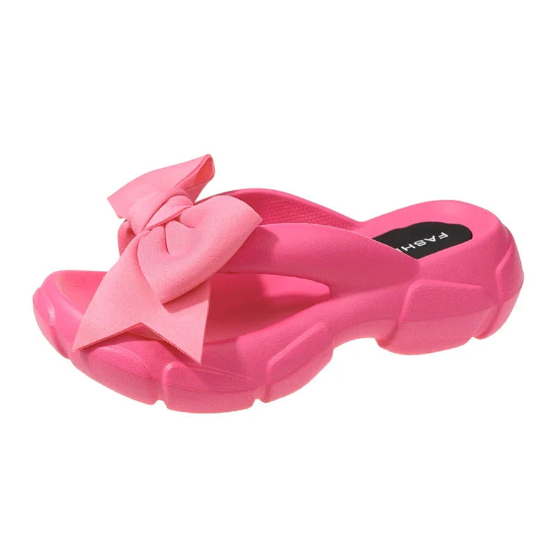 Fashion Bowknot Platform Flip Flop for Women Beach Non Slip Wedge Slippers Woman Thick Sole Clip Toe Slides Sandals-Dollar Bargains Online Shopping Australia
