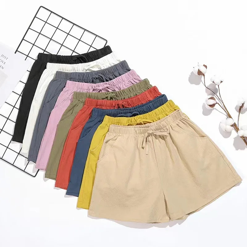 Cotton Linen Beach Shorts Women Basic Short Pants Mini Wide Leg Trousers Ladies Fashion Casual Home Streetwear-Dollar Bargains Online Shopping Australia