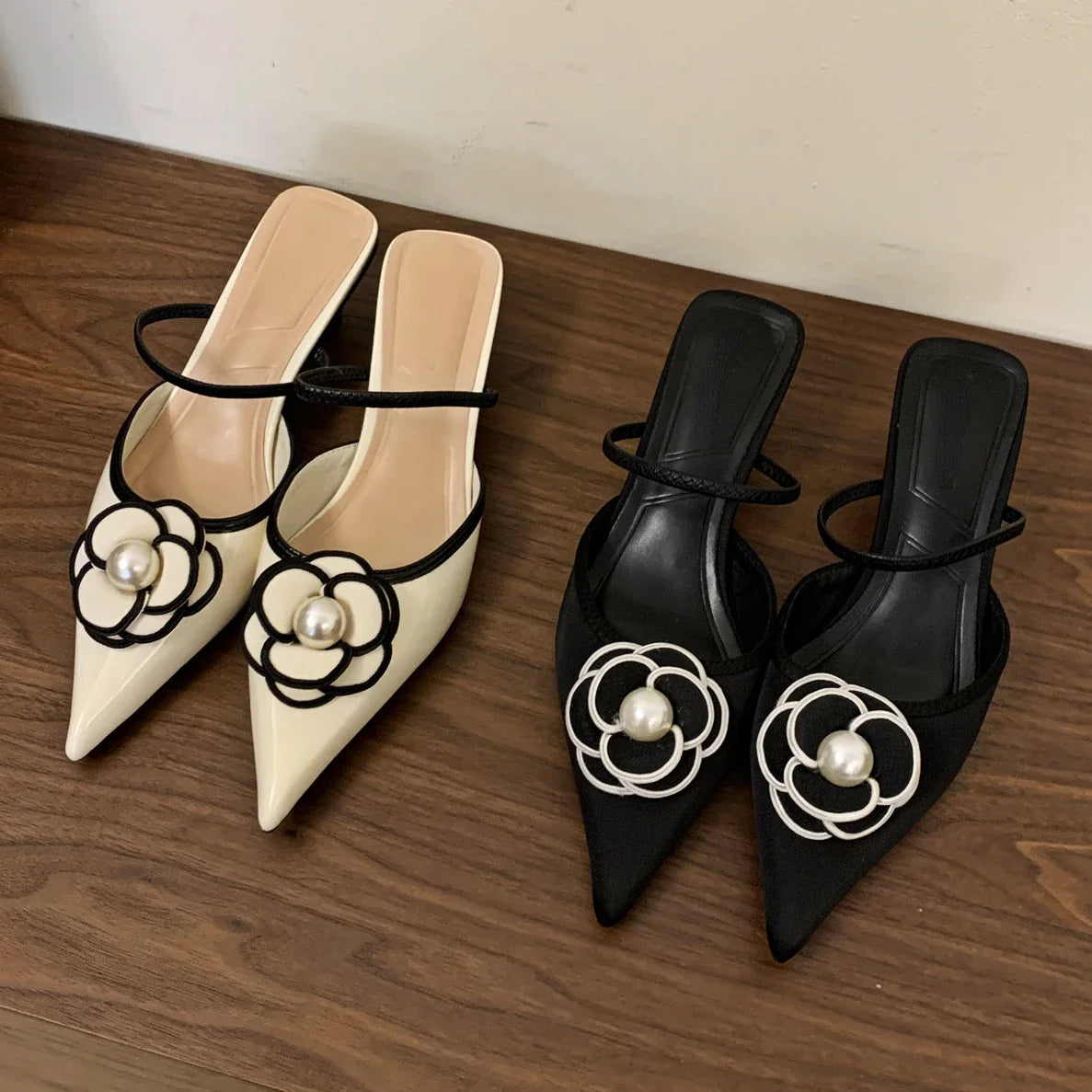 Flower Pointed Toe High Heels Women Luxury Designer Sandals Female Summer Elegant Fashion Pumps Woman Flower Mule Slippers Women-Dollar Bargains Online Shopping Australia