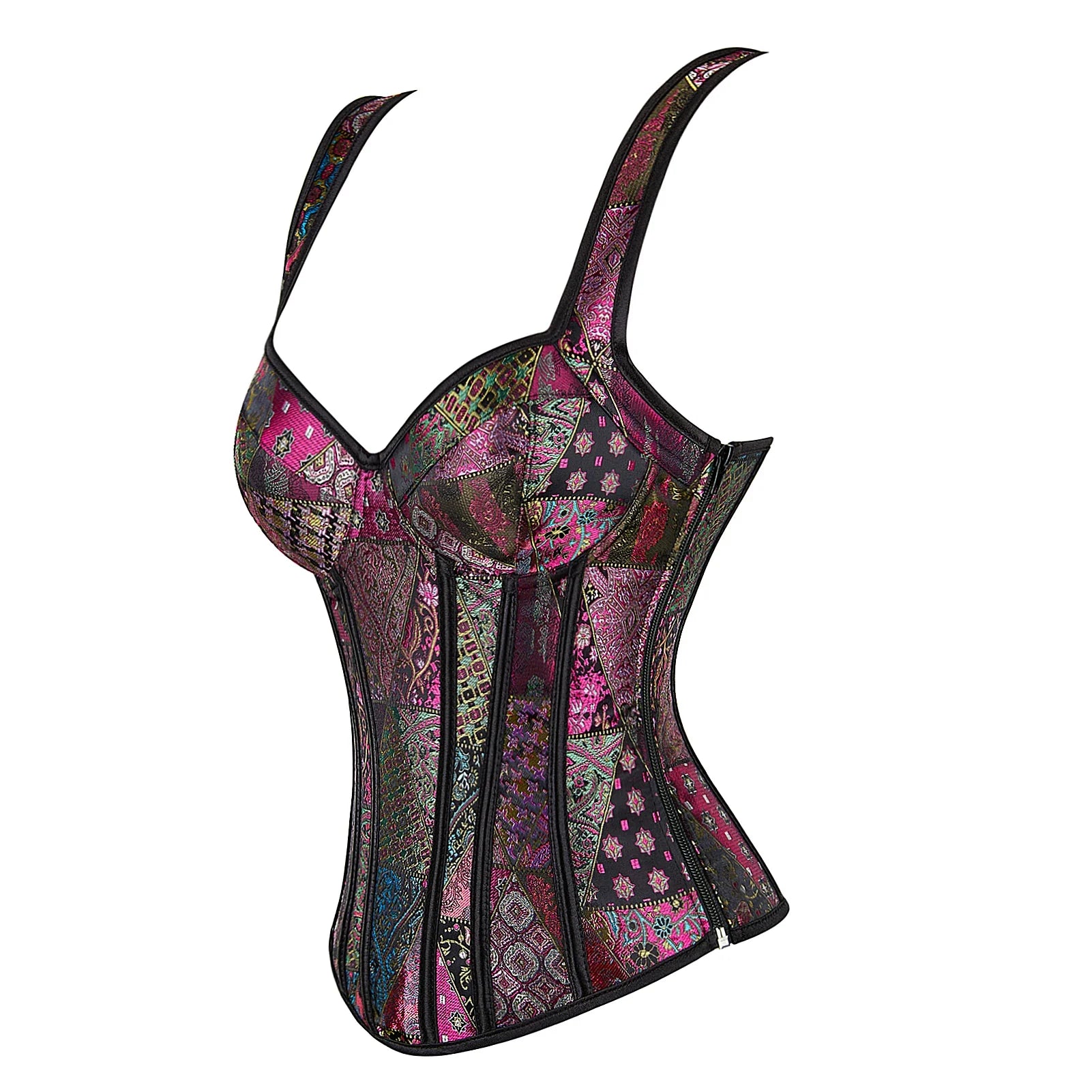 Corset with Straps for Women Black Overbust Corset Plus Size Jacquard Lace-Up Corset Zipper TOP Vintage Gothic Corset Bustier-Dollar Bargains Online Shopping Australia