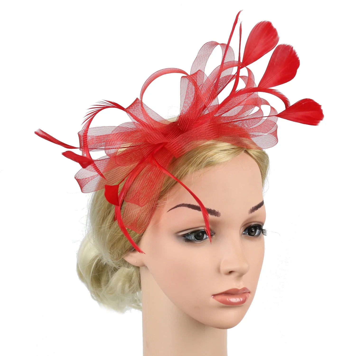 Women Chic Fascinator Hat Cocktail Wedding Party Church Headpiece Fashion Headwear Feather Hair Accessories Bride Hairpin