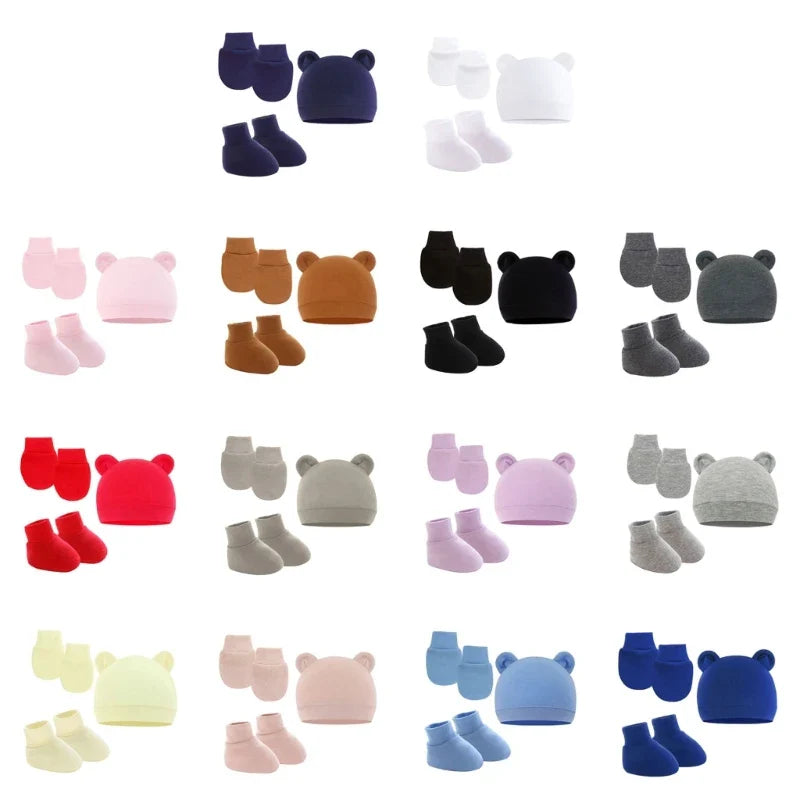 Newborn Hat Gloves Socks Set for Baby Boy Girl Cotton Fall Casual Photography Props Soft Headwear Infant Nightcap-Dollar Bargains Online Shopping Australia