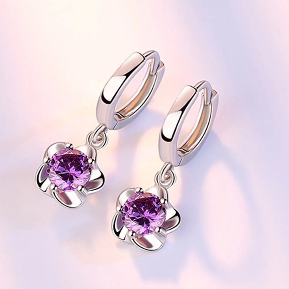 925 Sterling Silver Earrings Jewelry High Quality Retro Simple Pattern Purple White Zircon Earrings-Dollar Bargains Online Shopping Australia