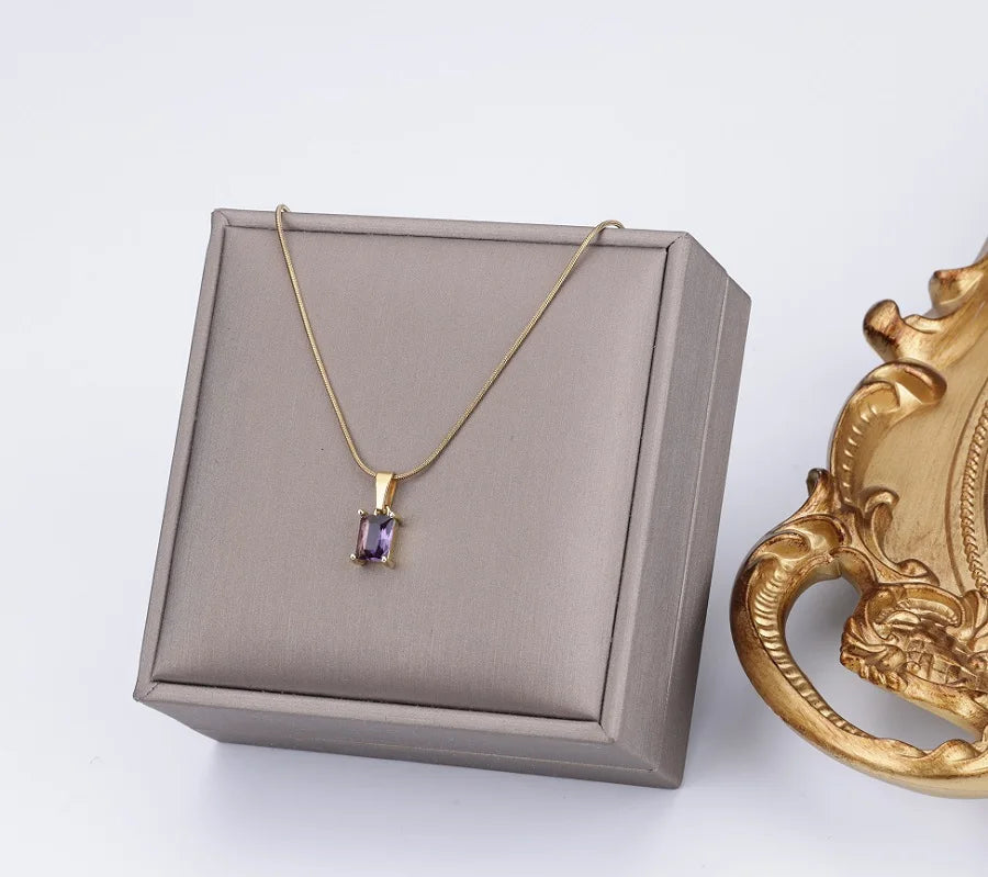 Vintage Rust Steel Zircon Necklace Flat Snake Bone Chain Blade Chain Square Emerald Pendant Necklace Women-Dollar Bargains Online Shopping Australia